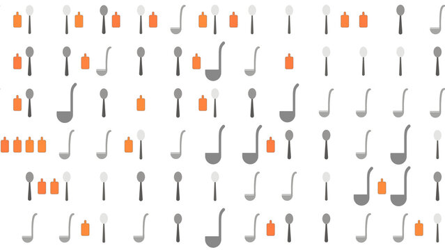 Seamless pattern of kitchen utensils and cutting boards