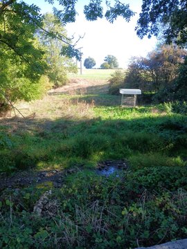 paysage rural avec jardin et chemin dans un village fran&ccedil;ais