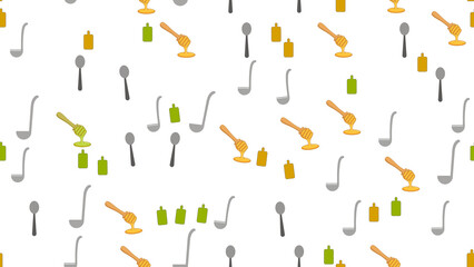 Obraz premium Seamless pattern of kitchen utensils and honey dippers