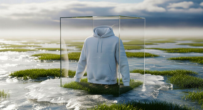 hoodie product display on icy marshland background