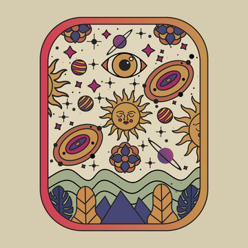 Cosmos, universe, stars, planets, galaxy, space, sun, solar system, science, astronomy, nature, Vector illustration