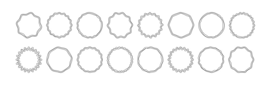 Sticker shape line art, round price burst. Circe label sale doodle, promo banner outline design. Sunburst stamp hand drawn, black cute symbol isolated on white bg. Cartoon simple vector illustration