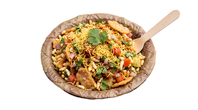 Crunchy Delicious Bhel Puri Mumbai Street Snack Isolated on White Background