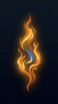 Abstract flame illustration with glowing orange fire and blue core on dark background for creative design