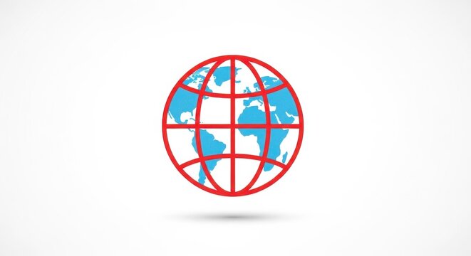Red globe with blue continents illustration