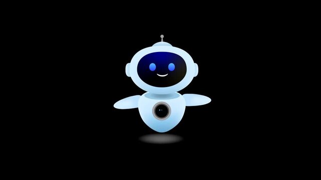 Cute AI Robot Character Motion Graphics Animation (Transparent Background / Alpha Channel / 4K)