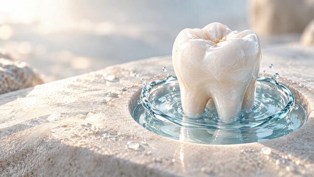 Realistic Molar Surrounded by Protective Water Ring for Enamel Care Concept