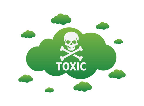 Toxic Cloud Warning: A green cloud icon displays a skull and crossbones symbol with the word TOXIC prominently displayed, signifying a hazardous substance or warning.