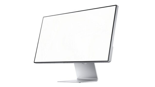 Modern silver computer monitor with blank screen, isolated on transparent background