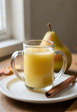 Warm pear nectar with a cinnamon stick