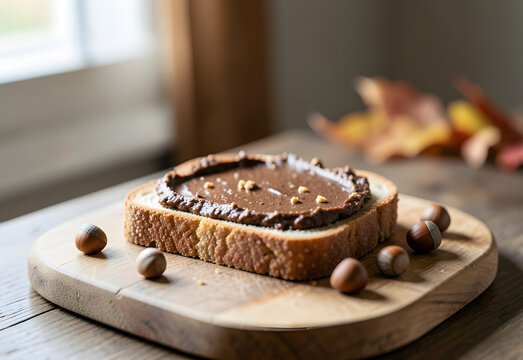Hazelnut chocolate spread on rustic toast