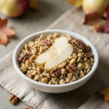 Maple baked oats with sliced pear
