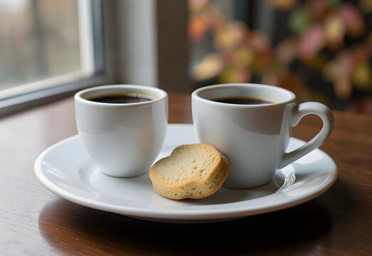 Espresso beside a small pear biscuit