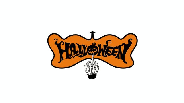 2D motion graphic of Halloween sign changing into a jack-o'-lantern isolated on white