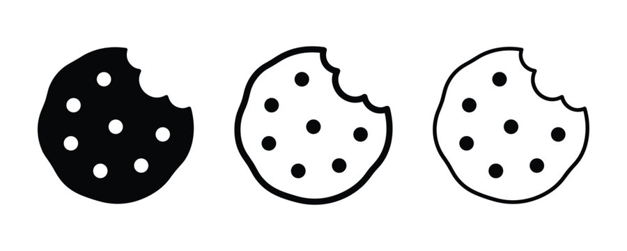 Cookie with bite mark icon in solid outline thin line styles homemade