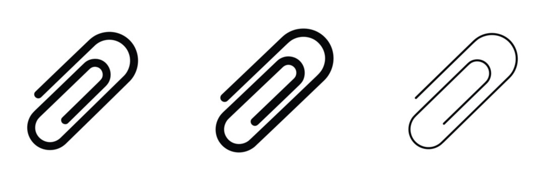 Paperclip office supply icon in solid, outline and thin line variations