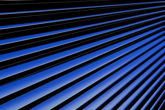 Electric blue 3D louvers in diagonal perspective