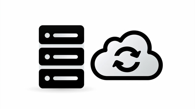 Cloud synchronization icon with server for digital storage and network technology concepts