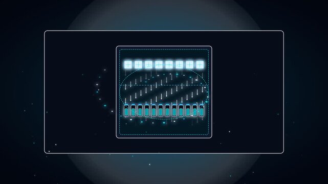 Futuristic digital interface hud screen with glowing data charts and cyber graphics