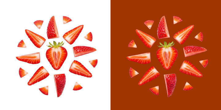 Fresh red strawberry slices arranged in a circle for healthy summer food design transparent background, png