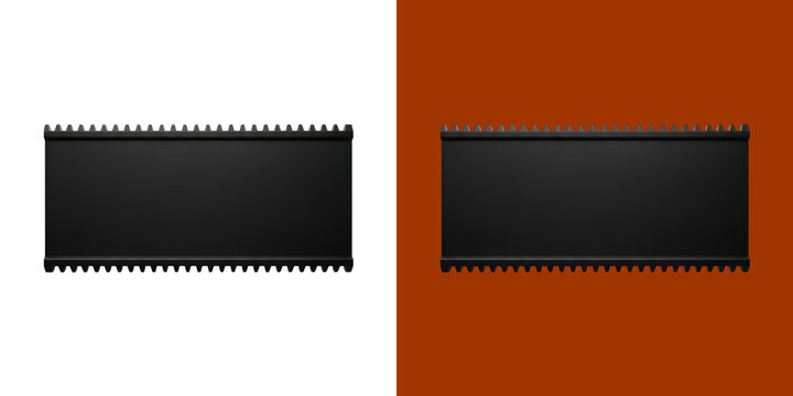 Two rectangular black panels with serrated edges in a modern digital graphic design transparent background, png