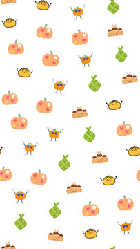 Cute Cartoon Pumpkins, Dumplings, and Ketupat Pattern