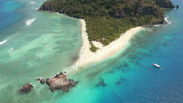 Famous Cast Away Movie Sandbar Monuriki Island Fiji Drone Static Shot 4K 60FPS