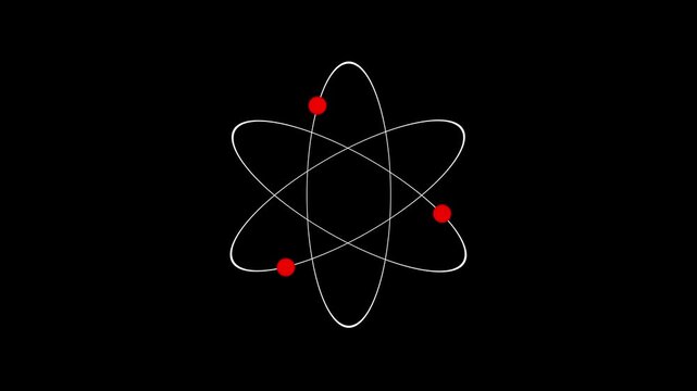 Minimalist atom model animation: scientific orbiting particle motion animation. motion graphic of atom concept, on a transparent background. 4k video
