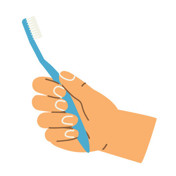 hand holding a toothbrush, oral hygiene, daily dental care, teeth cleaning and personal health routine concept - vector illustration