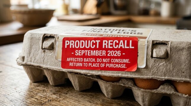 Product Recall Notice Egg Carton Close Up.