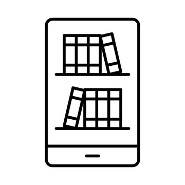 Digital ebook library mobile phone application icon monochrome vector graphic book collection.