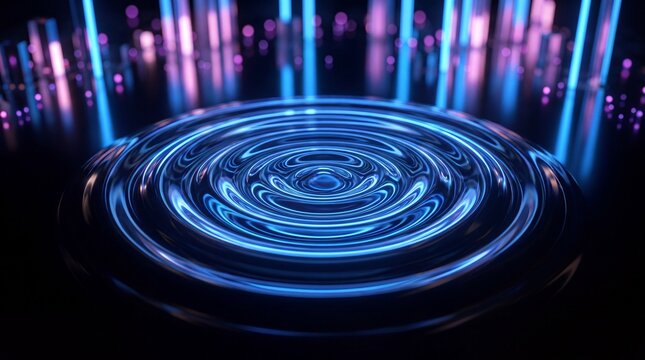 Futuristic Glowing Neon Podium with Water Ripple Effect