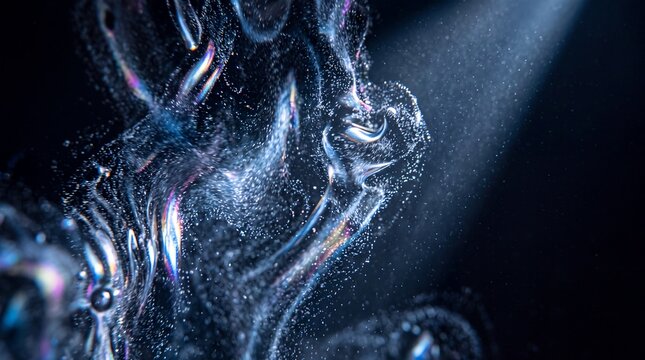 Abstract Swirling Liquid Fluid with Sparkling Particles in Light