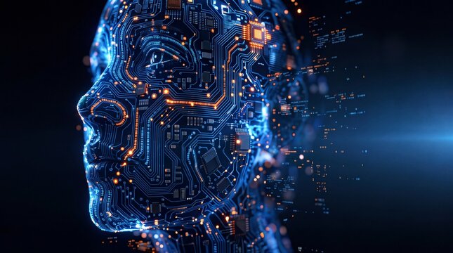 Artificial Intelligence Concept with Glowing Circuit Board Face