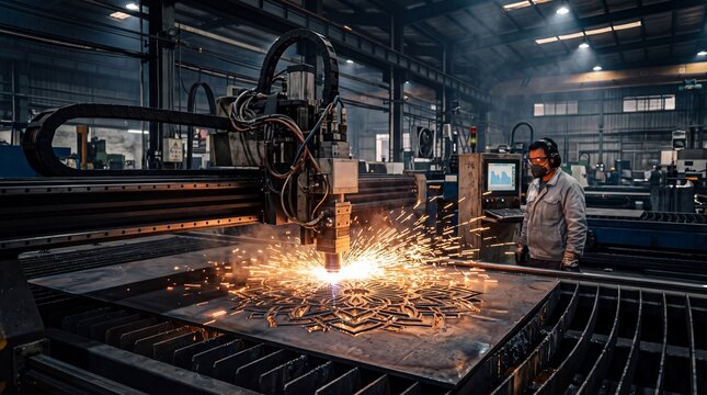 CNC Laser Cutting Machine Processing Sheet Metal in Factory