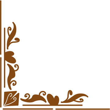 Brown ornate corner flourish with leaf and swirl accents