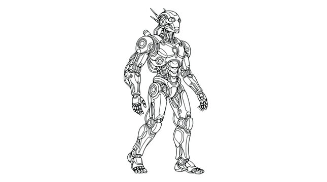 Futuristic Robot Warrior Standing Full Body Isolated Transparent Background