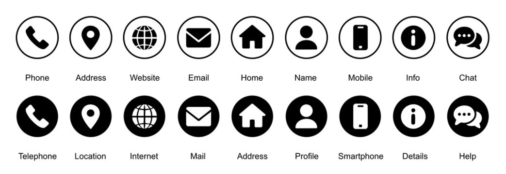 Contact and communication icons collection. vector Business network signs or symbols