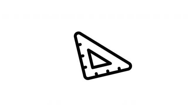 Triangle ruler stationery outline icon looping animation, geometry drawing tool symbol motion graphic for education presentation design use