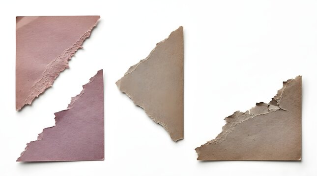 Set of four irregular torn paper fragments in dusty rose and brown tones for layered designs.
