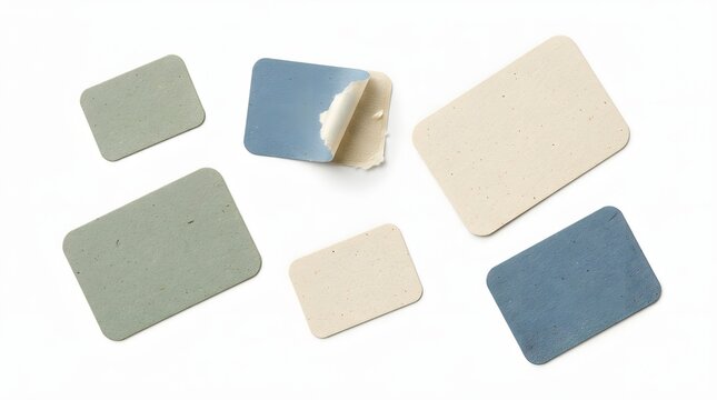 Set of assorted colored rectangular paper stickers with textured finish for labels or projects.