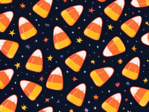 Colorful candy corn pattern on dark space background with stars