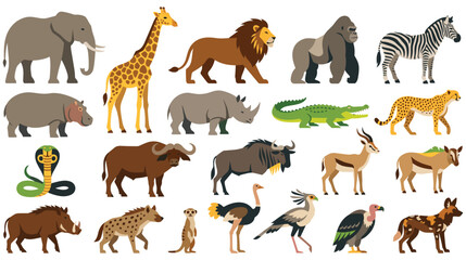 Obraz premium Set of wild savanna animals featuring detailed flat vector illustrations design.