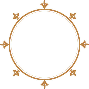 Elegant Golden Fleur-de-lis Circle Frame Vector Design. 104