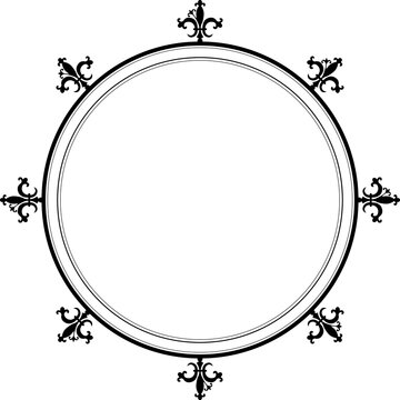 Elegant Black Fleur-de-lis Circle Frame Vector Design. 103