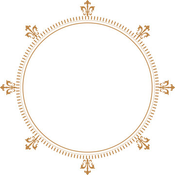 Elegant Golden Fleur-de-lis Circle Frame Vector Design. 112