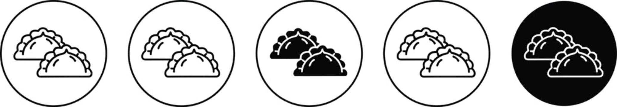 Dumpling icons in round buttons for traditional cuisine menu and food industry design.
