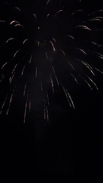 Spectacular fireworks exploding in the night sky over Olot, Spain