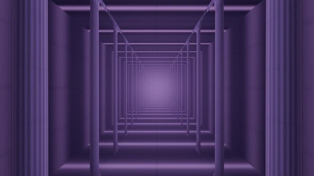 Endless Fluted Stone Colonnade With Light Shafts Between the Pillars, Zoom In Moving Forward, Seamless Loop in rich violet tones