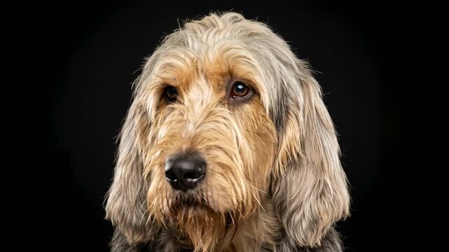 otterhound frontal view close up isolated on black background video